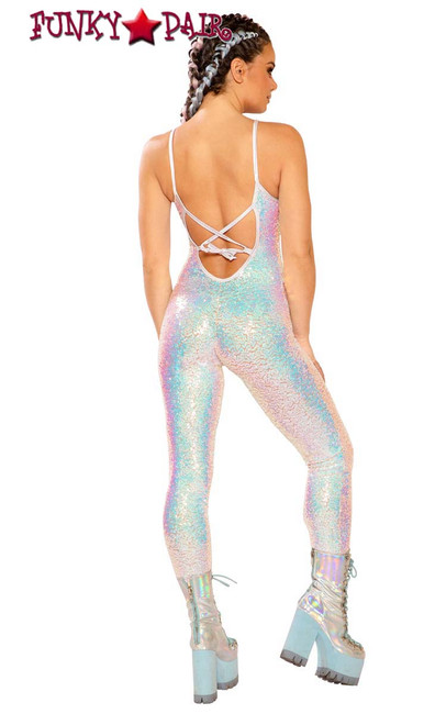 Raver Stretch Sequin Catsuit by J Valentine JV-FF143 color cosmic ice back view