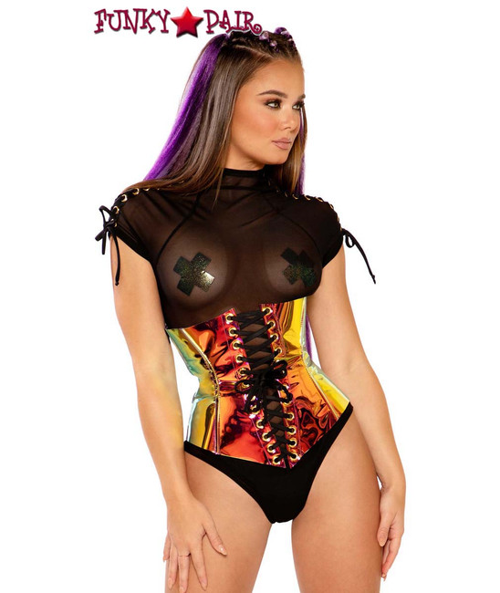 Raver Holographic Vinyl Waist Cincher by J Valentine JV-FF279 color brimstone/black