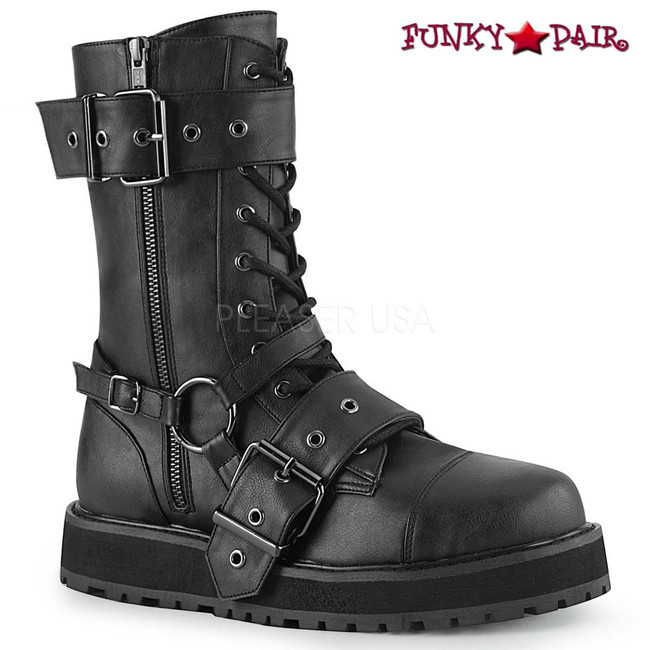 VALOR-220, Black Vegan Leather Men's Harness Strap Boots