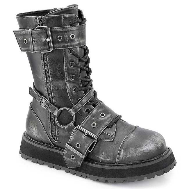 VALOR-220, Black/Silver  Vegan Leather Men's Harness Strap Boots