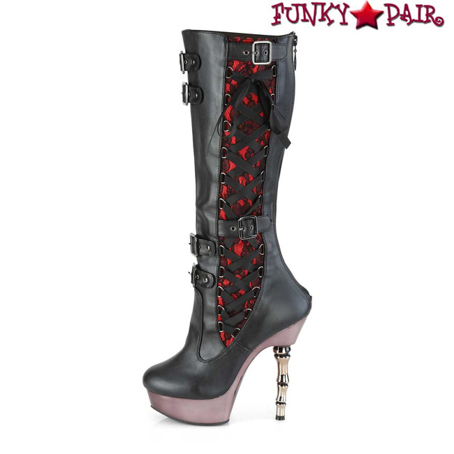 MUERTO-2030, Corset Style Knee High Boots Side Strap View