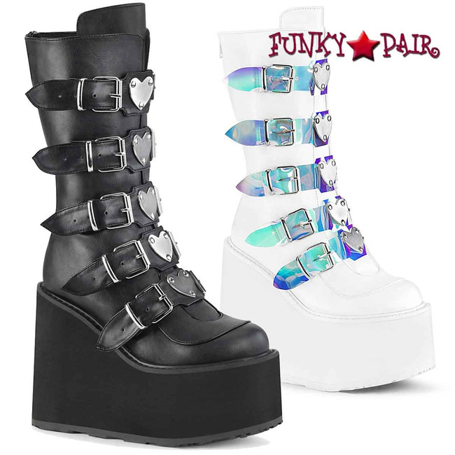 Demonia SWING-230, Mid-Calf Boots with Heart Buckles Straps