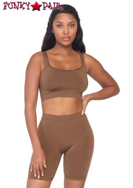 Leg Avenue | NK004, Seamless Crop Tank and Bike Shorts color  tan