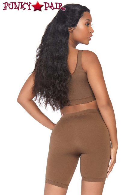 Leg Avenue | NK004, Seamless Crop Tank and Bike Shorts color  tan back view