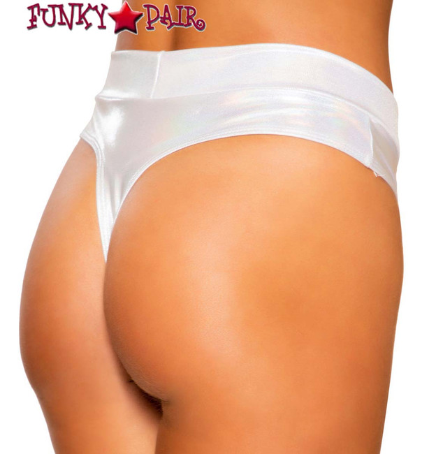 White HIGH RISE THONG SHORTS | Roma R-3737 back view