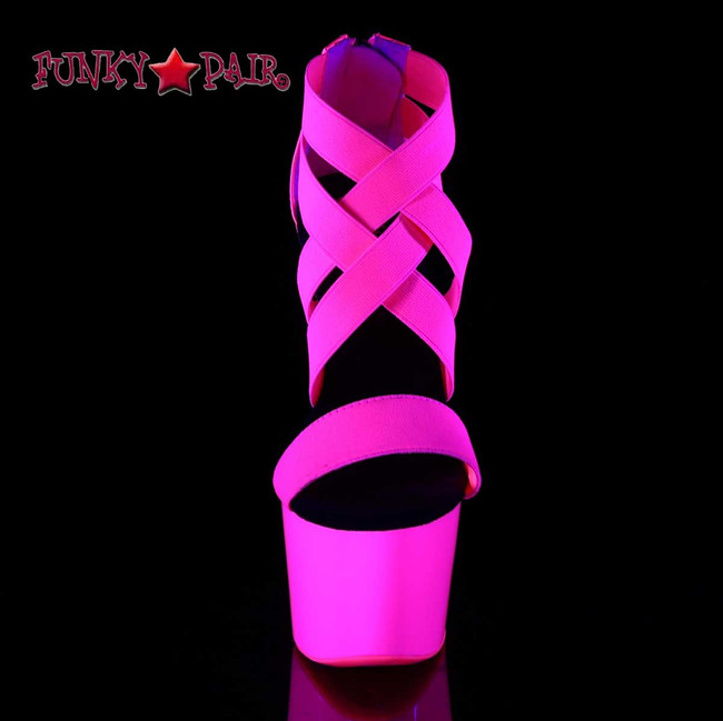 Adore-769UV, Front View Neon Pink Criss Cross Strappy Sandal with Black Light Reactive