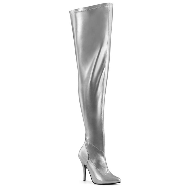 Seduce-3000WC, Silver 5 Inch Wide Calf Stretch Thigh High Boot