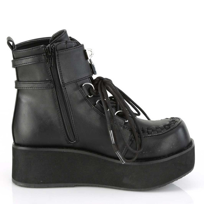 Demonia | Sprite-70, Platform D-Ring Lace up Ankle Boots Side Zipper view