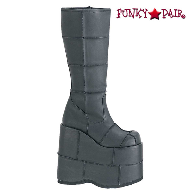 STACK-301 7" Platform GoGo Boots Black Vegan Leather By Demonia