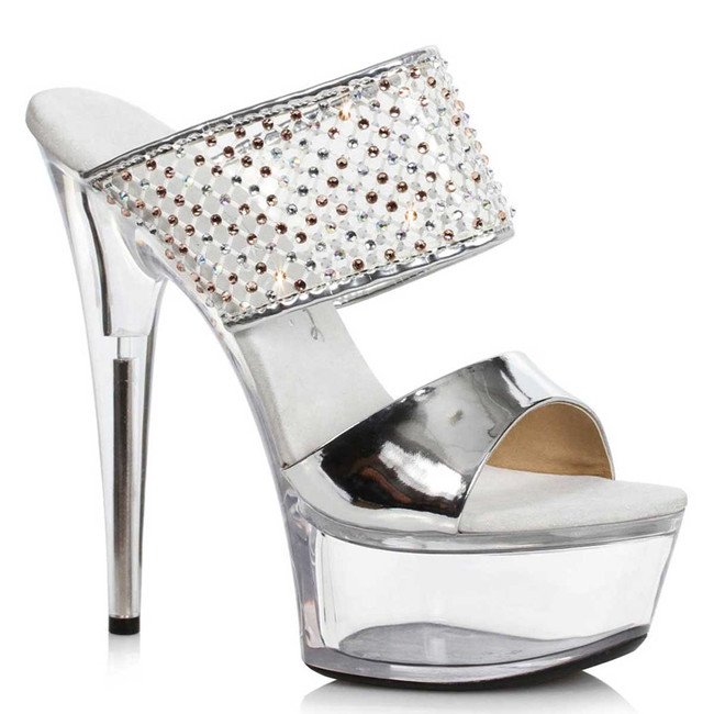 609-Aileen, Rhinestones Silver Double Strap Sandal by Ellie Shoes