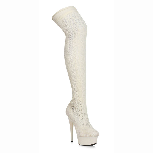 White Faux Stocking Thigh High Boots by Ellie Shoes 609-Mei