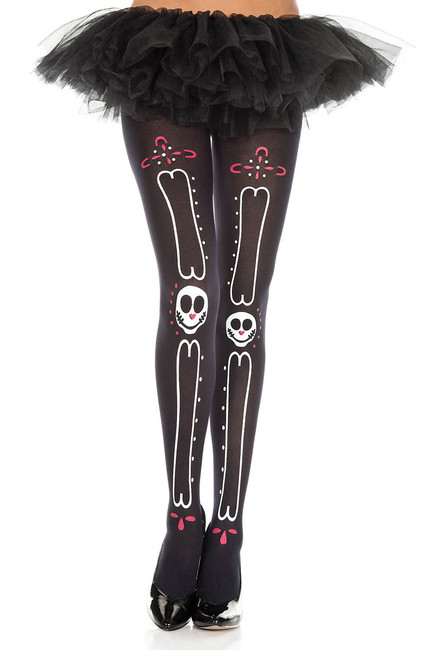 Sugar Skull Face Print Tights For Day Of the Death