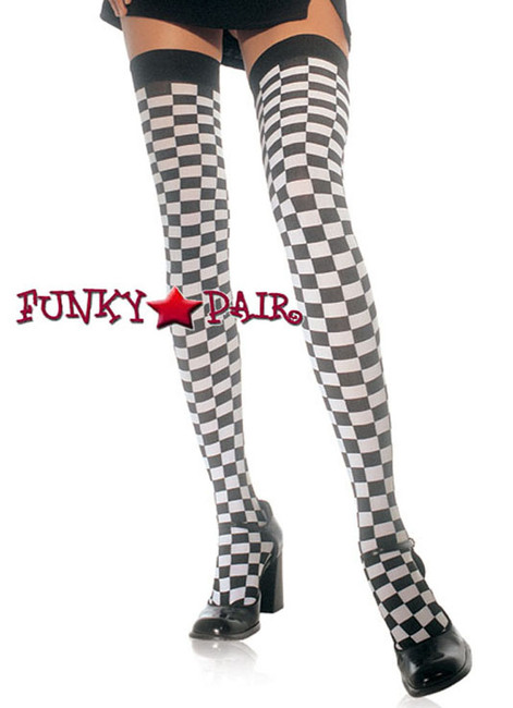 Black and White Checkerboard Thigh Highs Stockings | Leg Avenue (6281)