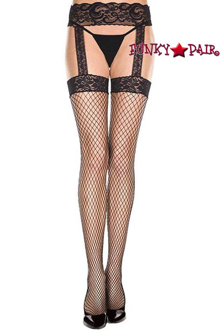 Music Legs | ML-7996, Diamond Net Garterbelt Stockings