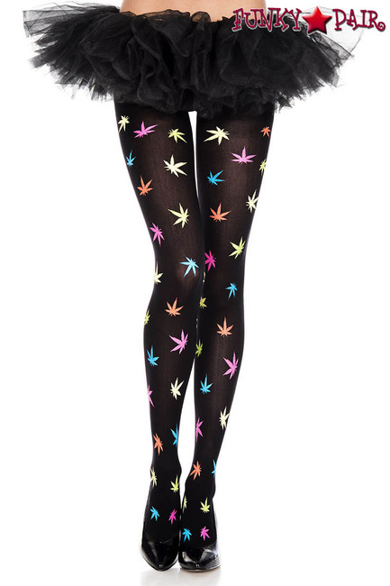 Music Legs ML-37286, Multicolor 420 Leaf Print Pantyhose