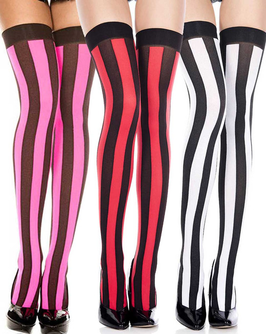 Vertical Striped Opaque Thigh Highs by Music Legs ML-4219