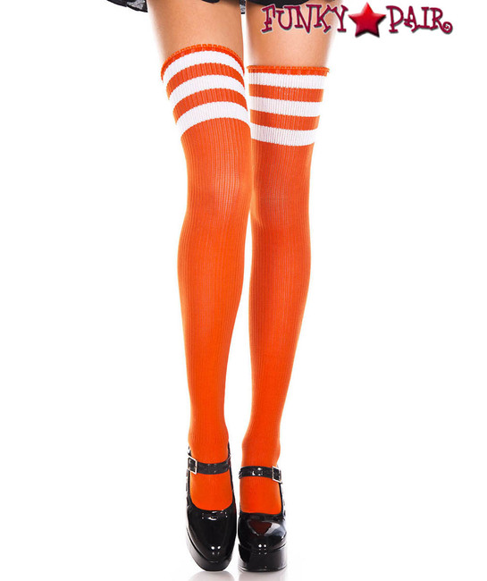 Red & White Stripe Ribbed Athletic Thigh High Socks