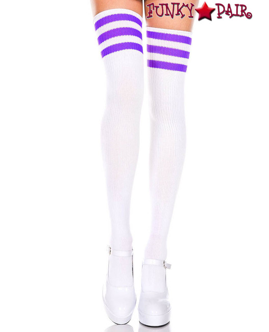 Music Legs Women's Athletic Striped Thigh Highs White/Black One Size Fits  Most [Apparel] 