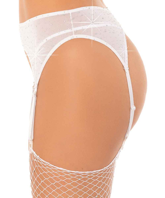 LA8886, White Rhinestone Garter Belt  Side View