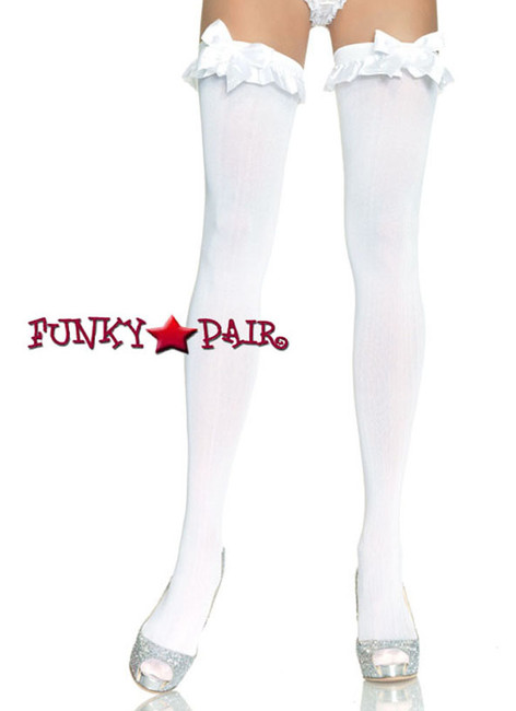 White Opaque Stockings trim and Bow | Leg Avenue (6010)