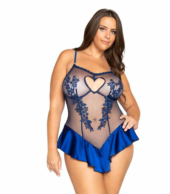 R-LI345X, Plus Size Heart Cutout Teddy by Roma