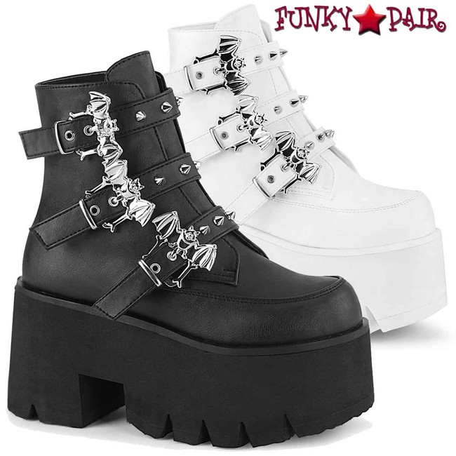 Demonia | ASHES-55, Goth Chunky Platform with Bats Buckle