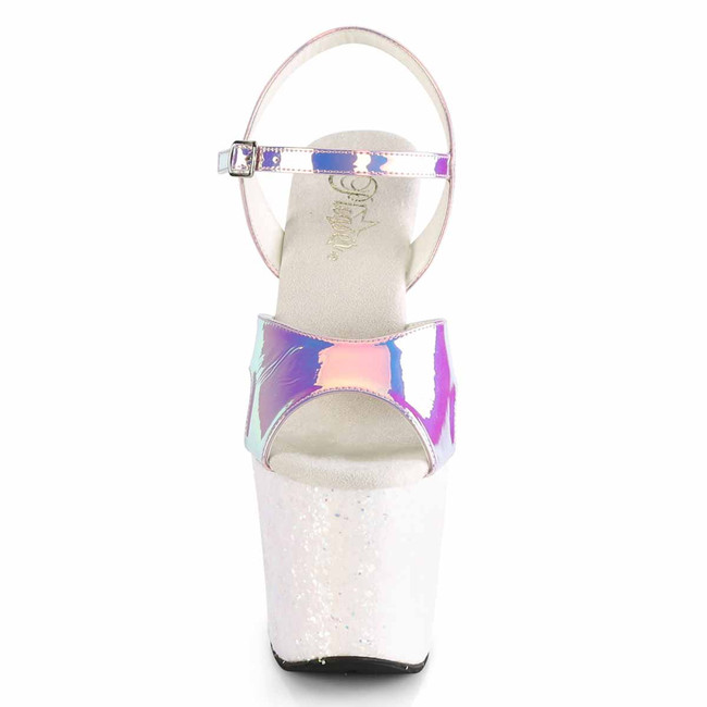 Unicorn-711LG, Holographic Glitter Platform Sandal by Pleaser Front View