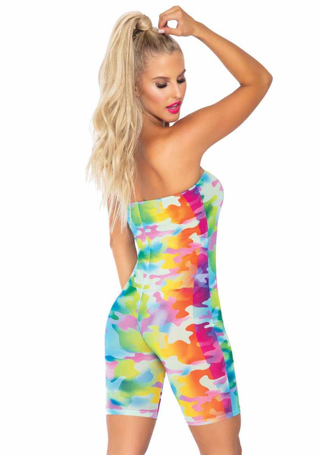 LA86121, Rainbow Camo Romper back view by Leg Avenue