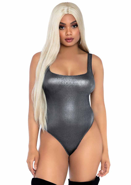 LA89265, Silver Shimmer Thong Bodysuit by Leg Avenue