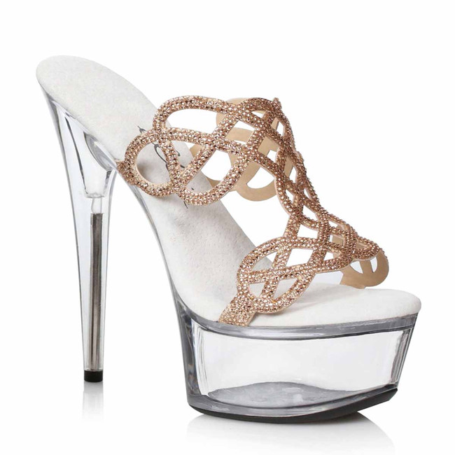 609-SABRINA, Gold Rhinestones Mule Sandal by Ellie Shoes