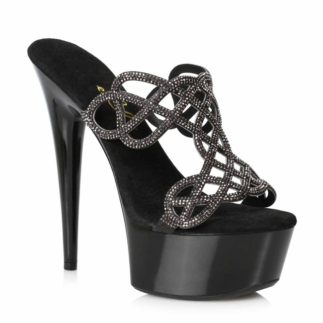 Ellie Shoes | 609-SABRINA, Black Rhinestones Mule Sandal