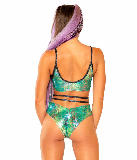 JV-FF340, Strings and Rings Top color Teal Tie Dye Python back view J Valentine
