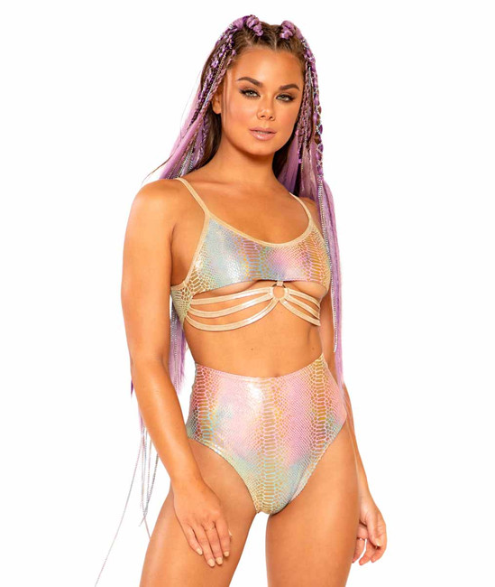 J. Valentine JV-FF342, High-Cut High-Waist Short Color Gold Kandi Snake