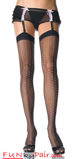 1604, Thigh Highs with Woven Dotted Pinstripes