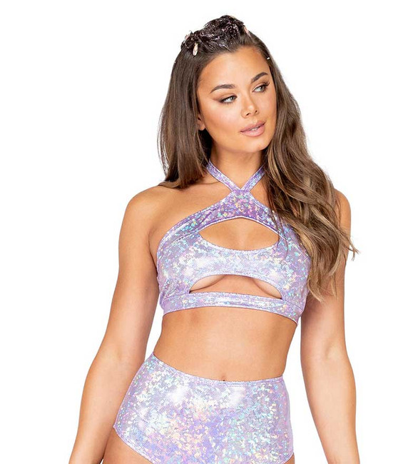 R-3839, KEYHOLE CROPPED Lavender TOP by Roma Costume