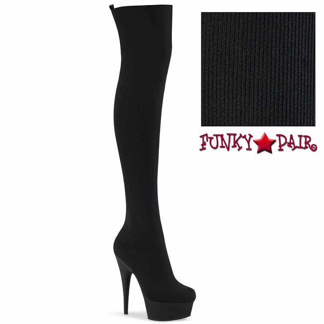 Pleaser | Delight-3002-1, Pull-on Thigh High Boots