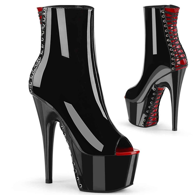 Adore-1025, 7" Peep-toe Ankle Boots with Corset Style  by Pleaser