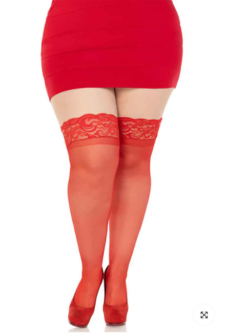 1022Q, Plus size Red Sheer Stocking