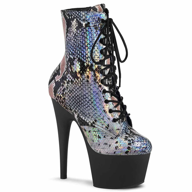 7" Silver Holographic Snake Print Ankle Boots Adore-1020SP, by Pleaser