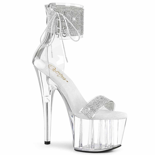 7" Rhinestones Ankle Cuff and Front Strap Clear Platform Sandal Adore-727RS, by Pleaser