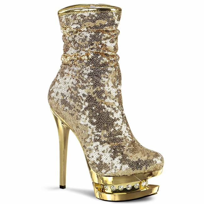 6" Gold Ruched Sequin Ankle Boots Blondie-R-1009, by Pleaser