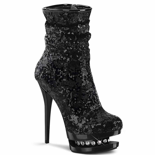6" BlackRuched Sequin Ankle Boots Blondie-R-1009, by Pleaser