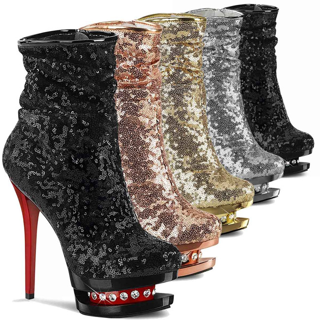 Blondie-R-1009, Ruched Sequin Ankle Boots by Pleaser USA
