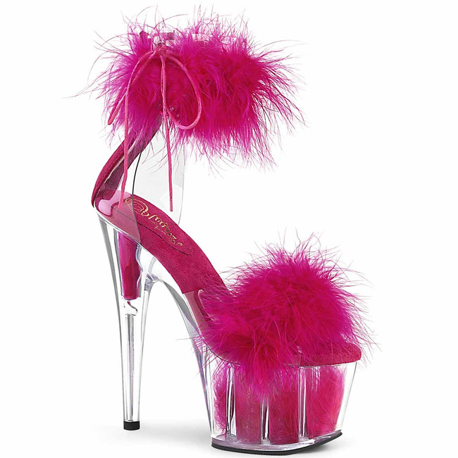 Adore-724F, 7" Hot Pink Marabou Fur Ankle Cuff Platform Sandal by Pleaser