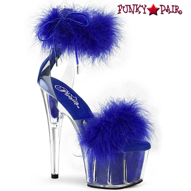 Adore-724F, 7" Royal Blue Marabou Fur Ankle Cuff Platform Sandal