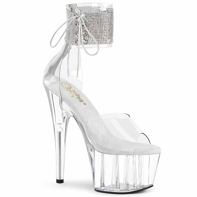 Adore-724RS, 7" Clear Rhinestones Exotic Dancer Ankle Cuff Platform Sandal by Pleaser
