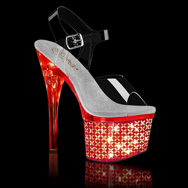 Pleaser Discolite-708FLP, Lite-up Ankle Strap Sandal with Flower Platform by Pleaser