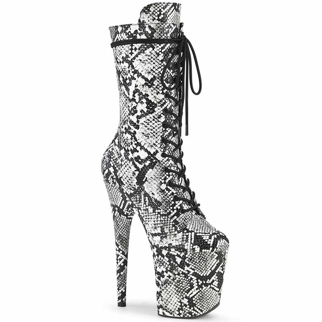 Flamingo-1050SP, 8" Snake Print Mid Calf Boots by Pleaser