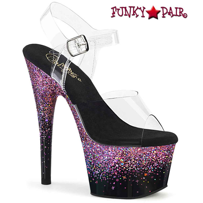 Adore-708SS, 7" Heel Purple Holographic Effect Platform by Pleaser 