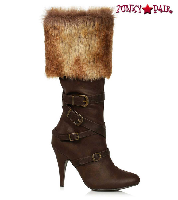 418-GRETA, 4 Inch Brown Boots with Faux Fur Cuff By Ellie Shoes